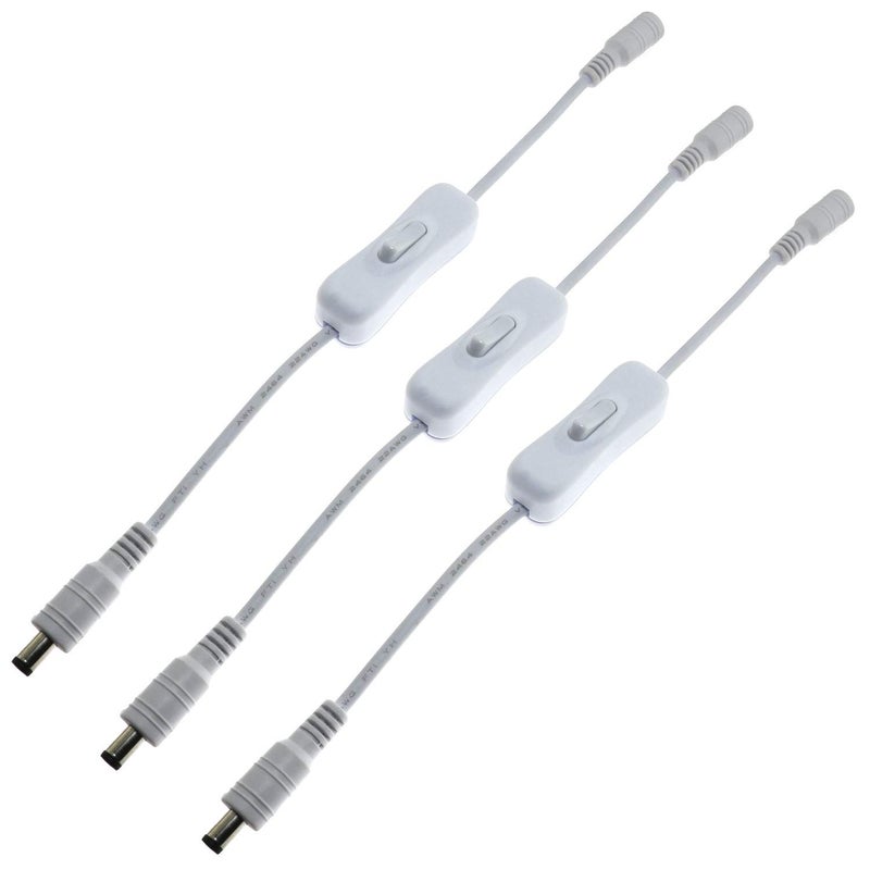 RLECS 3pcs in-Line Power Extension Cable Wire with Switch On/Off,White DC Male Female Plug Jack Connector Cable for CCTV Camera Light Strip 5.5x2.1mm DC 12V - Image 1